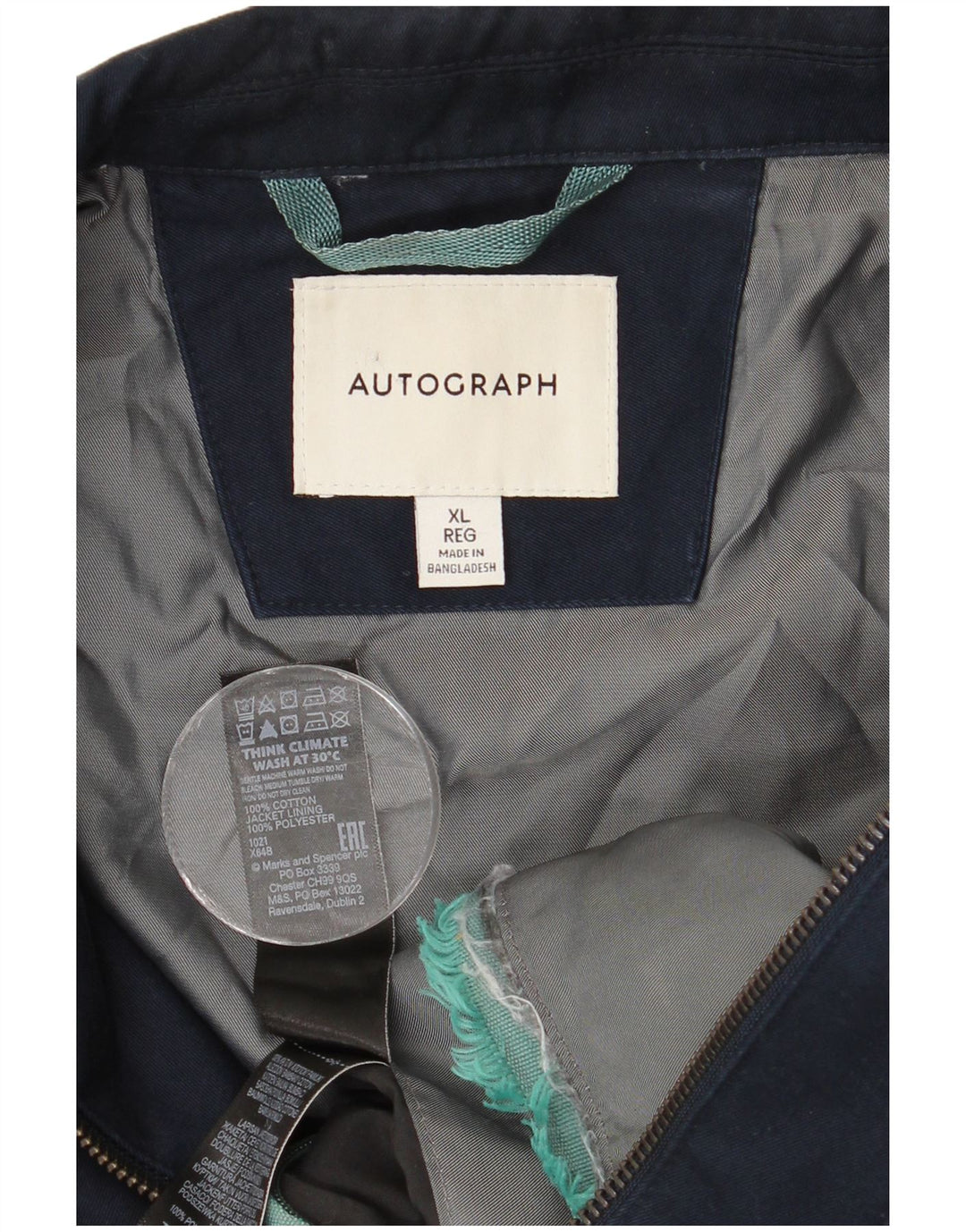 Marks & Spencer Herre Autograph Bomber Jacket UK 42 XL Navy Blue Cotton