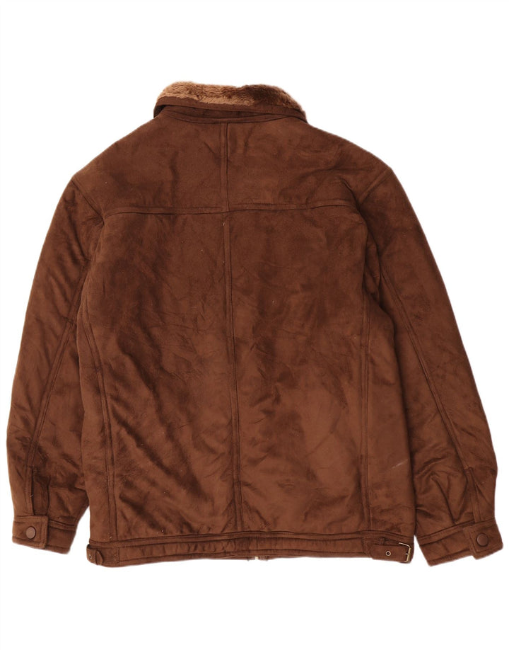 Vintage Sherpajakke til kvinder UK 22 3XL Brun Akryl