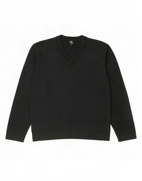 Calvin Klein Dame V-hals sweater UK 20 2XL Grå Flecked Acryl