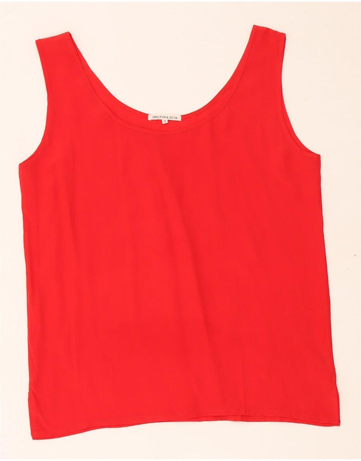 VINTAGE Damevest Top UK 10 Lille Rød Silke