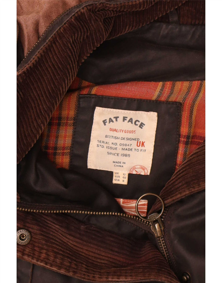 Fat Face Dame Hætte Vokset Bomuldsjakke UK 12 Medium Brun Polyester
