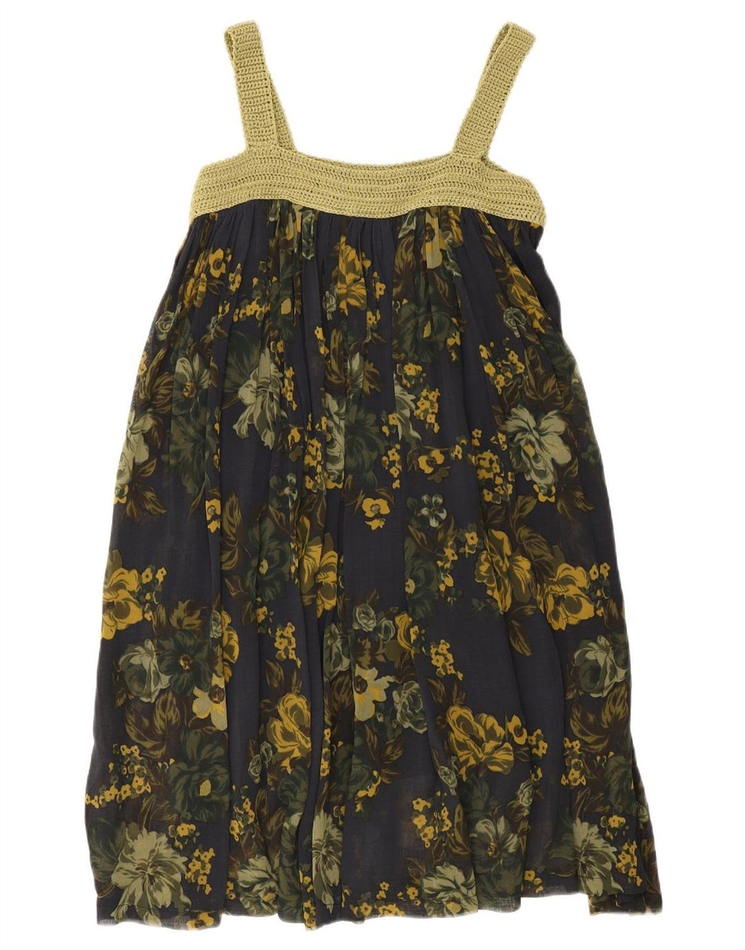 Vintage Dame Solkjole UK 8 Small Navy Blue Floral