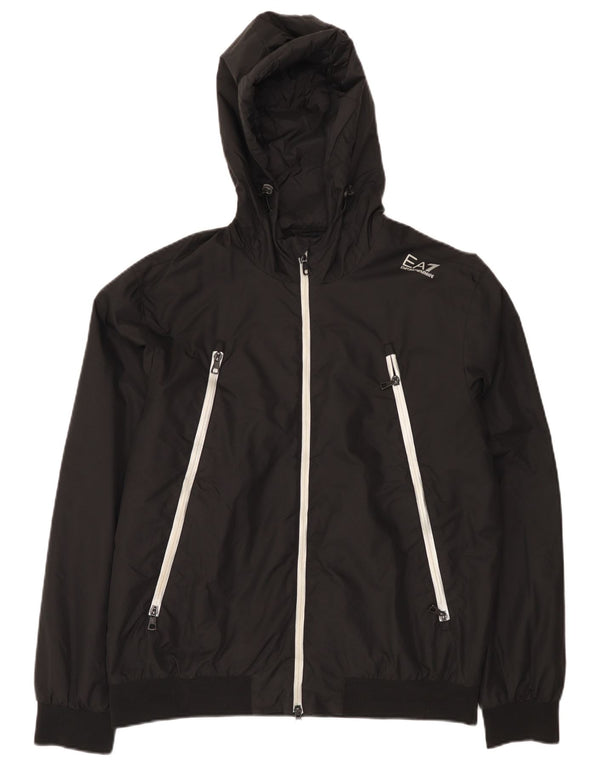Emporio Armani Regnjakke med hætte til mænd UK 42 XL Sort polyamid