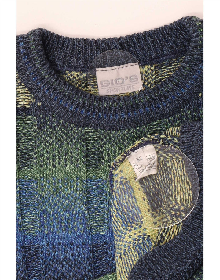Vintage herre rund hals sweater IT 52 stor flerfarvet geometrisk