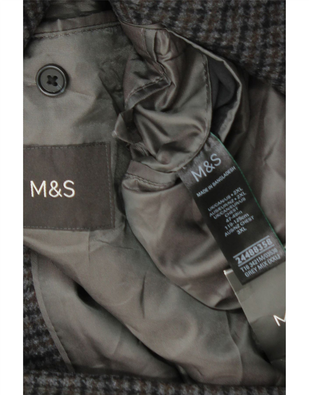 Marks & Spencer Herre Overfrakke UK 44 2XL Grå Houndstooth Uld