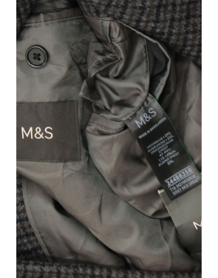 Marks & Spencer Herre Overfrakke UK 44 2XL Grå Houndstooth Uld