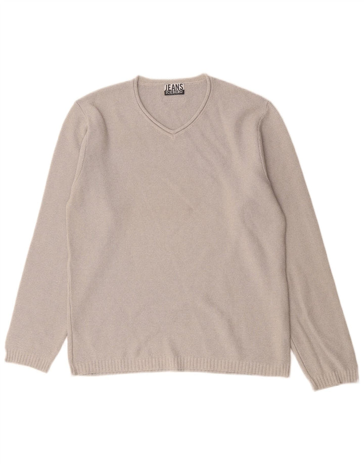 Iceberg Herre V-hals sweater Medium Grå Bomuld