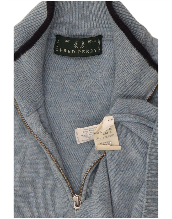 Fred Perry Herre Zip Neck Jumper Sweater Medium Blue Wool