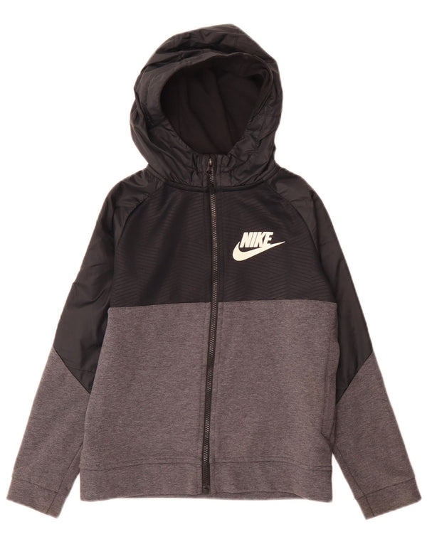 Nike hættetrøje med lynlås til drenge 10-11 år Medium Sort Colourblock Bomuld