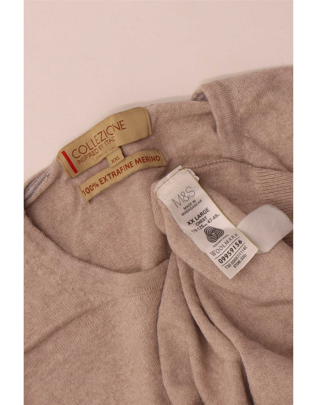 Marks & Spencer Herre sweater med rund hals 2XL Beige Merinould