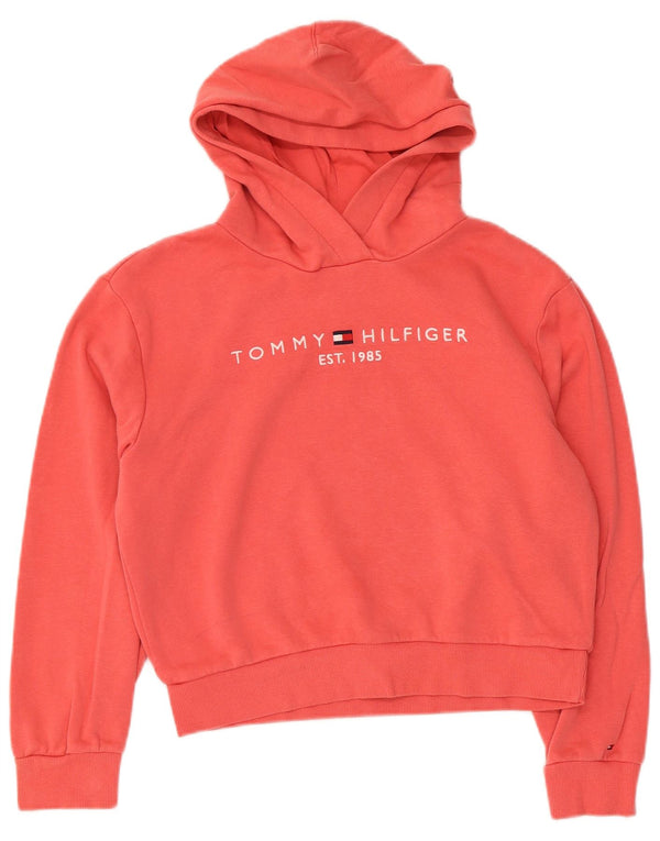 Tommy Hilfiger Dame Oversized Crop Grafisk Hoodie Jumper UK 8 Small Pink