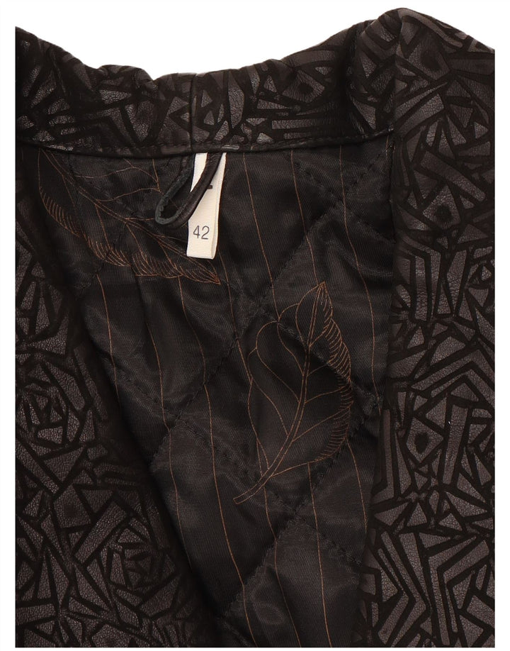 Vintage dame 3/4 ærmet læderjakke IT 42 Medium Sort Geometrisk