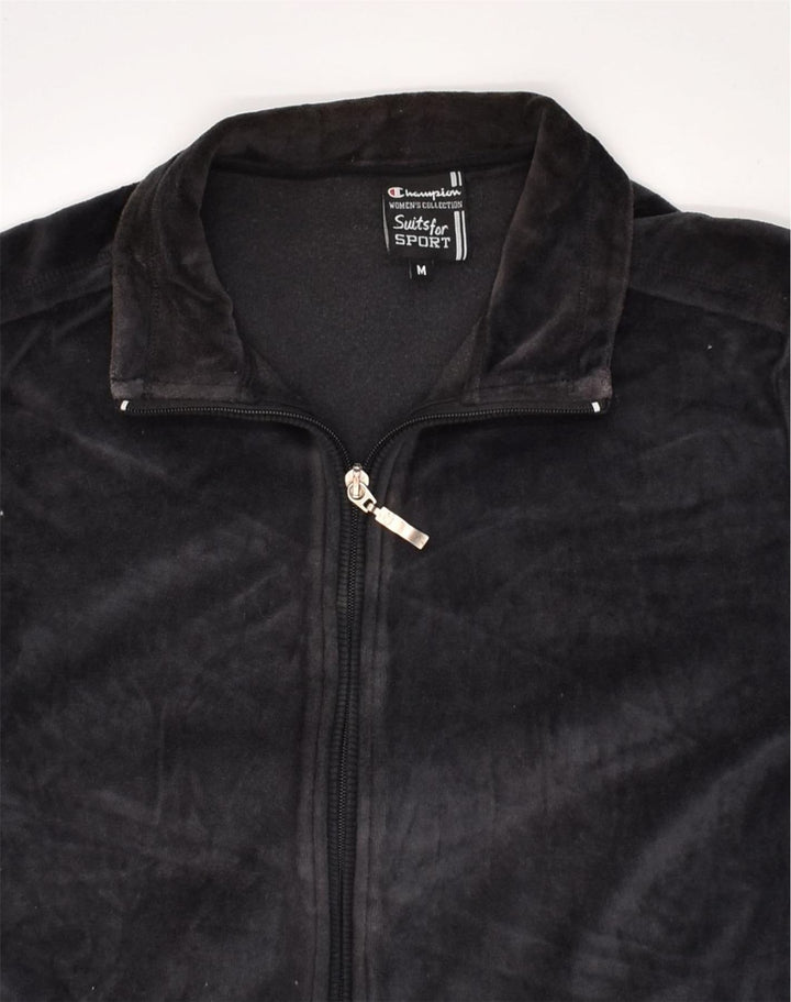 CHAMPION Womens Fleece Jacket UK 14 Medium Black Cotton | Vintage Champion | Thrift | Second-Hand Champion | Used Clothing | Messina Hembry 