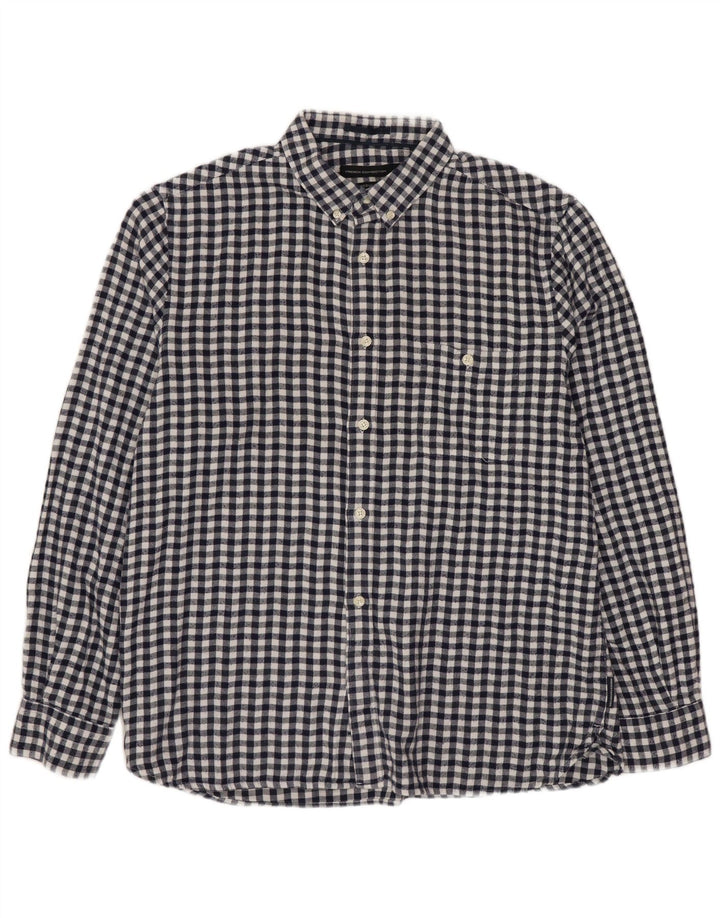 FRANSK FORBINDELSE Herre almindelig flannelskjorte Stor marineblå Gingham