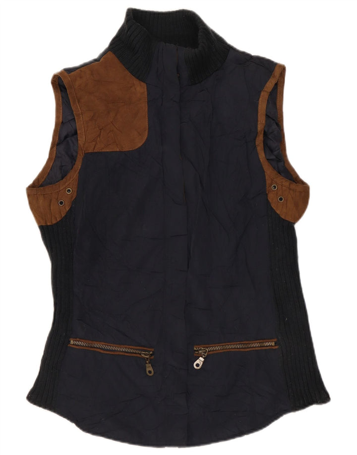 ZARA Womens Gilet UK 10 Small Navy Blue Colourblock Polyester