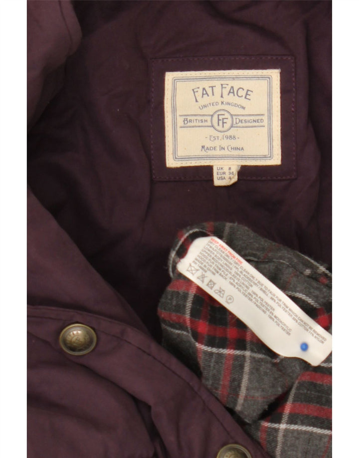 Fat Face Dame Hætte Polstret Frakke UK 8 Small Purple Polyester