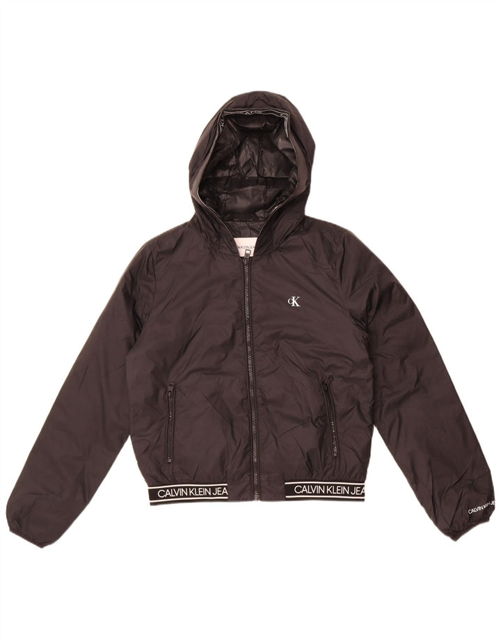 Calvin Klein Jeans Dame Grafisk Hooded Bomber Jacket UK 10 Small Black