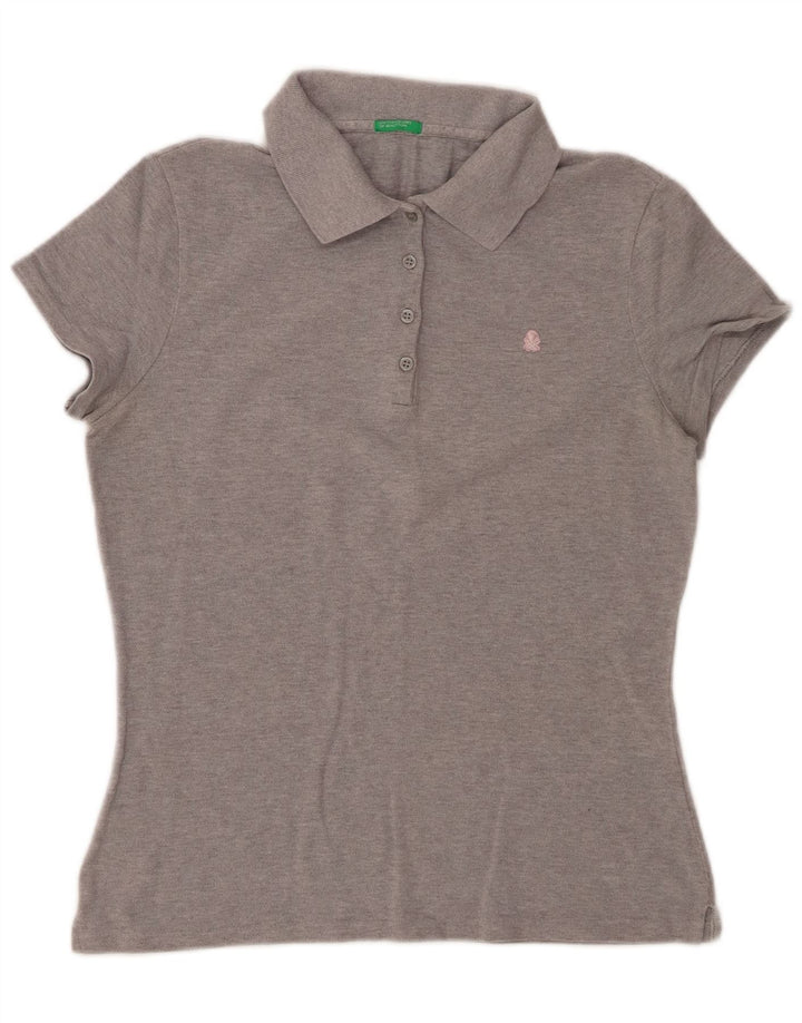 Benetton Dame Polo Shirt UK 12 Medium Grå