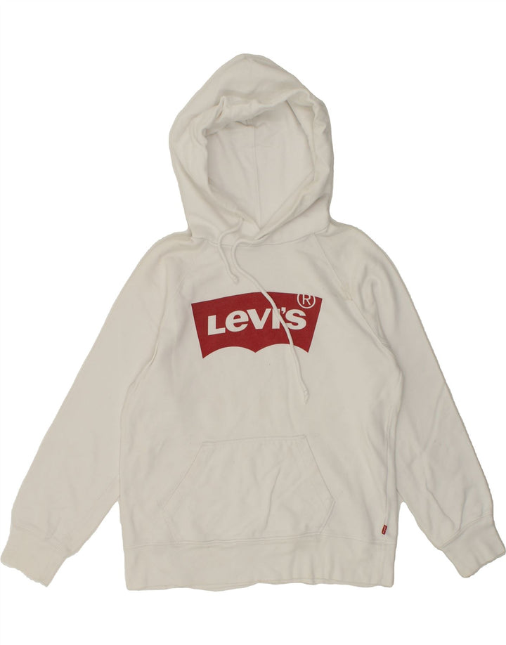 LEVI'S Womens Graphic Hoodie Jumper UK 14 Medium White Cotton Vintage Levi's and Second-Hand Levi's from Messina Hembry 