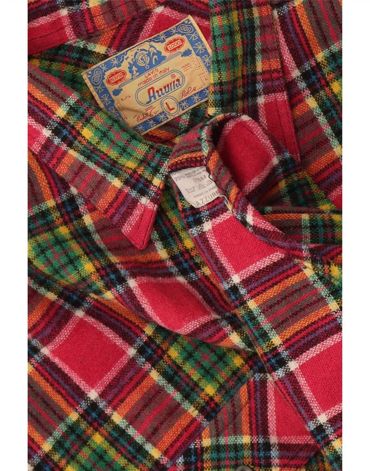Azzurra herre flannel skjorte stor pink plaid polyester