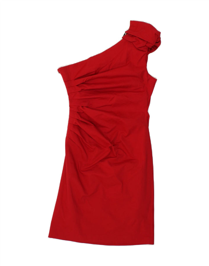 WAREHOUSE Womens One Shoulder Dress UK 12 Medium Red Polyamide Vintage Warehouse and Second-Hand Warehouse from Messina Hembry 