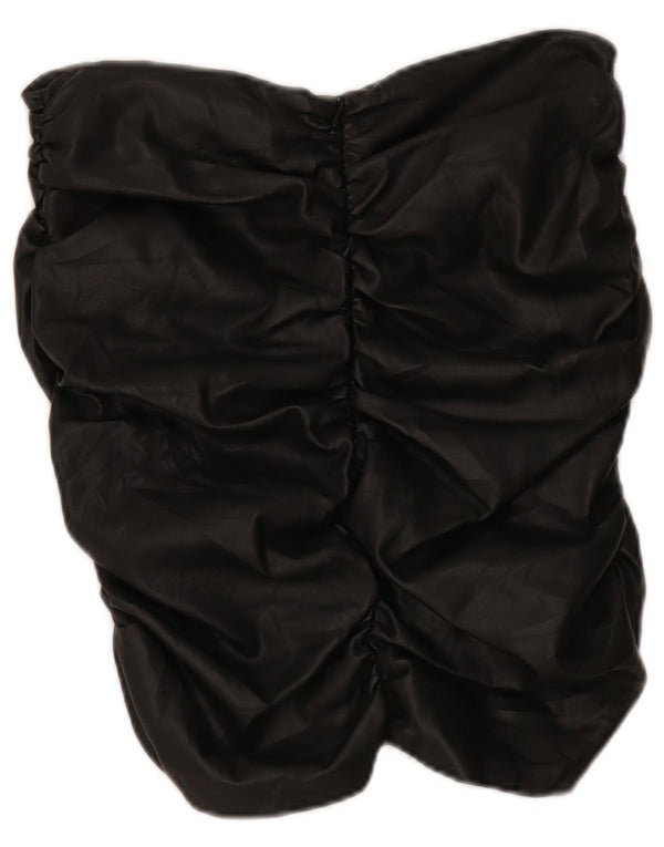 Zara Womens Crop imiteret læder stropløs top UK 14 Stor sort polyurethan