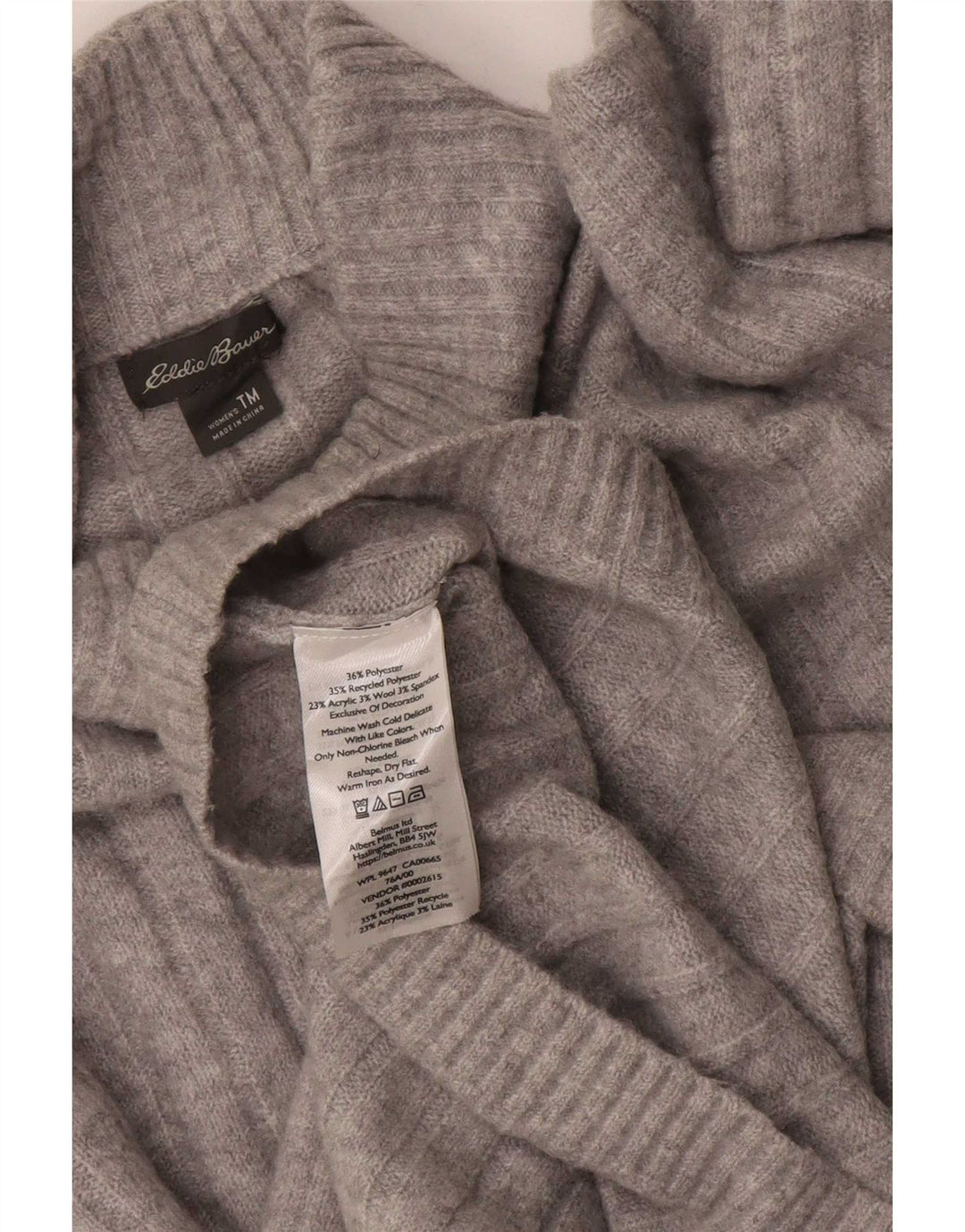 Eddie Bauer Dame Høj Turtle Neck Jumper Sweater UK 14 Medium Grey