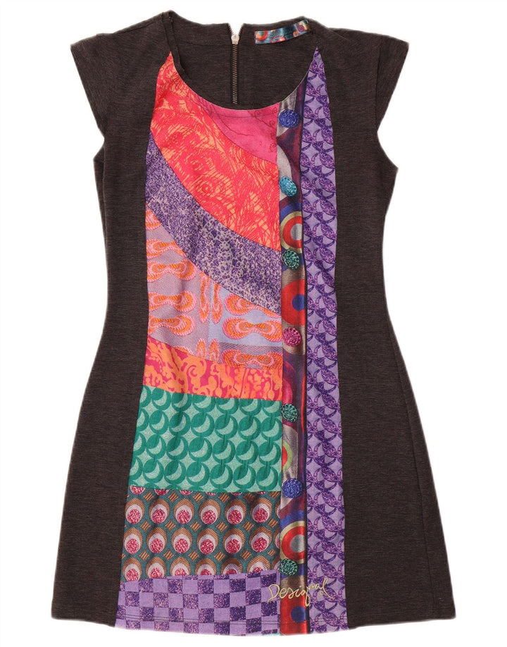 DESIGUAL Kvinders Skedekjole UK 12 Medium Grey Patchwork
