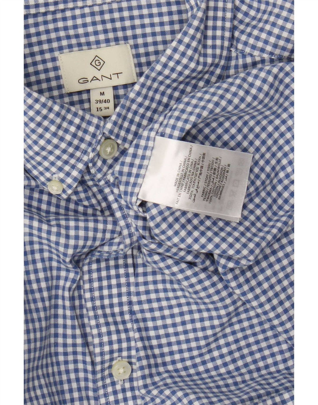 Gant herreskjorte str. 39/40 15 3/4 Medium Blue Gingham Cotton