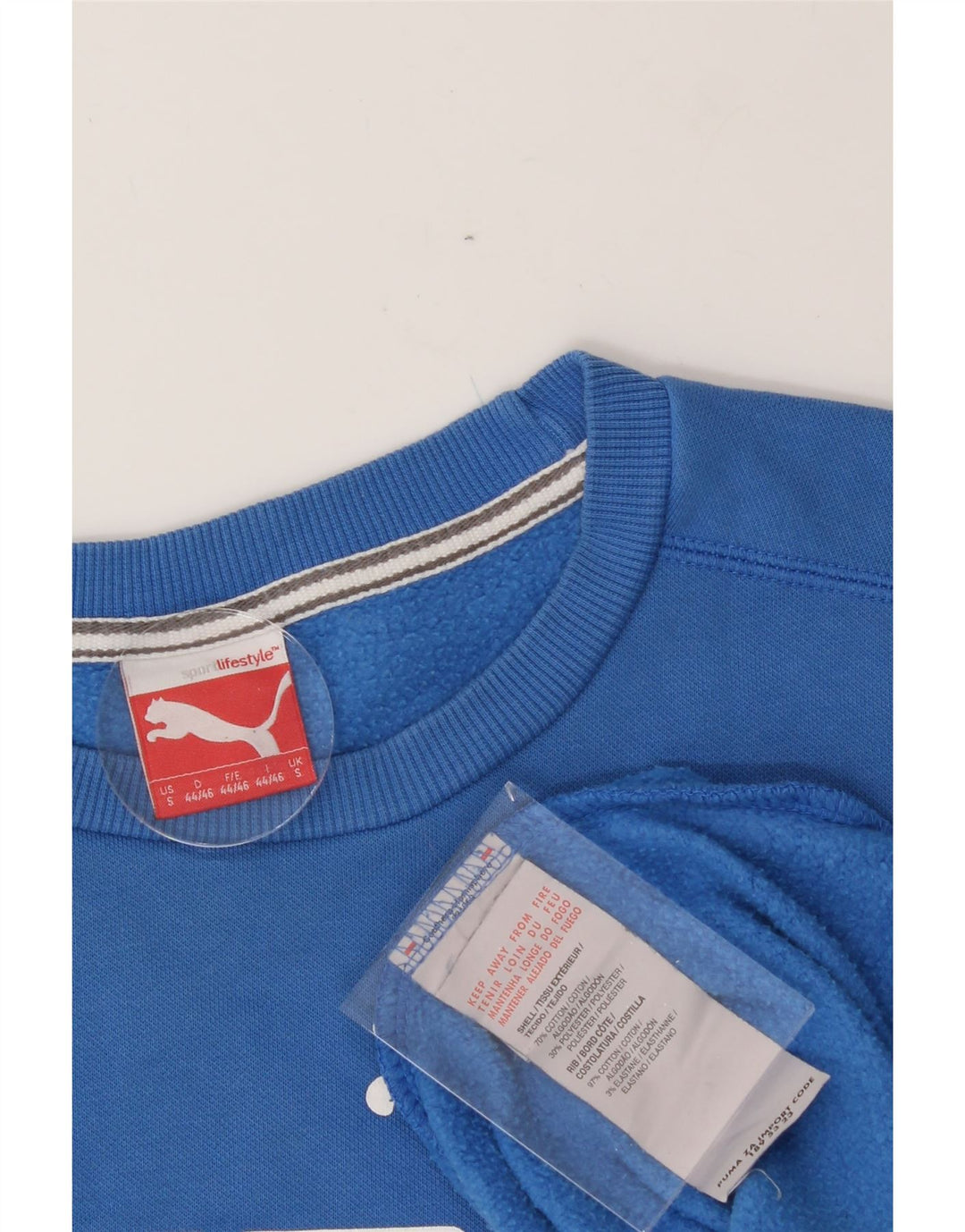 PUMA Mens Graphic Sweatshirt Jumper Small Blue Cotton Vintage Puma and Second-Hand Puma from Messina Hembry 