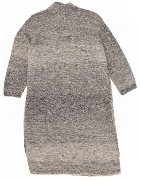 Lands End Womens Longline Open Cardigan Sweater UK 10 Small Grey Flecked