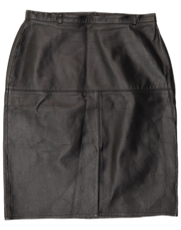 Vintage kvinders læder blyantnederdel UK 12 Medium W28 sort læder