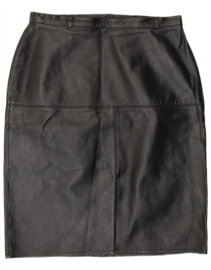 Vintage kvinders læder blyantnederdel UK 12 Medium W28 sort læder