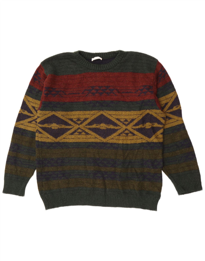 Alba Moda Herre Crew Neck Jumper Sweater Stor Khaki Geometrisk