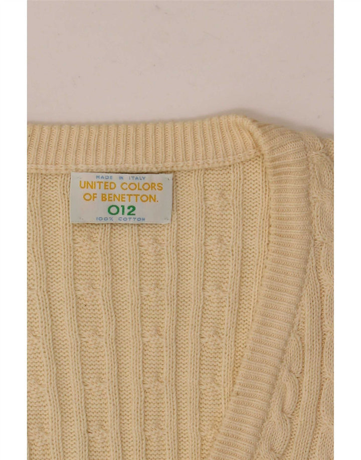 Benetton Dame Vest Tank Top UK 12 Medium Off White Bomuld