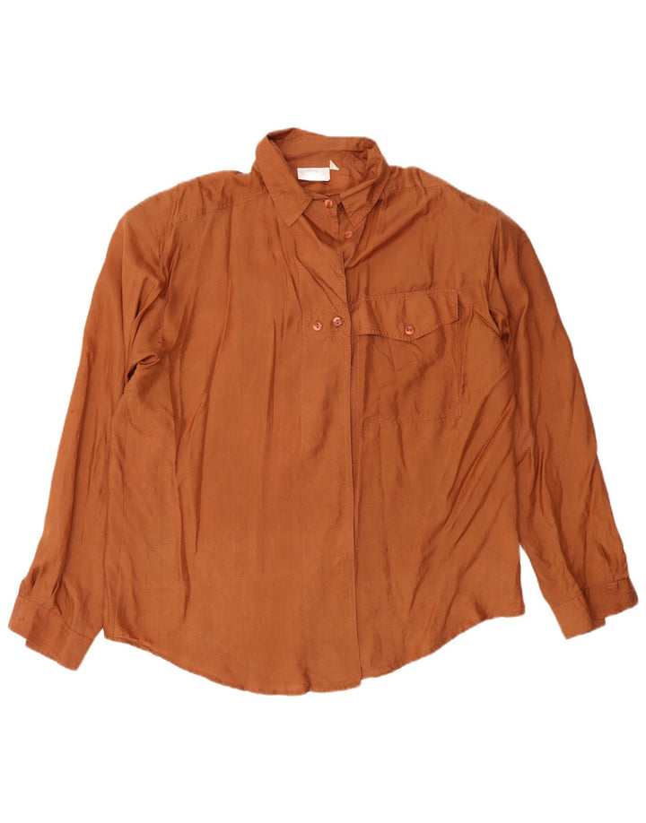 Vintage dameskjorte bluse UK 16 Large Orange Silk