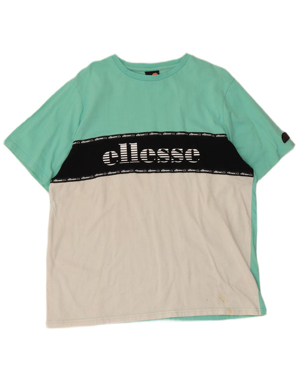 Ellesse Herre Grafisk T-Shirt Top 2XL Turkis Colourblock Bomuld