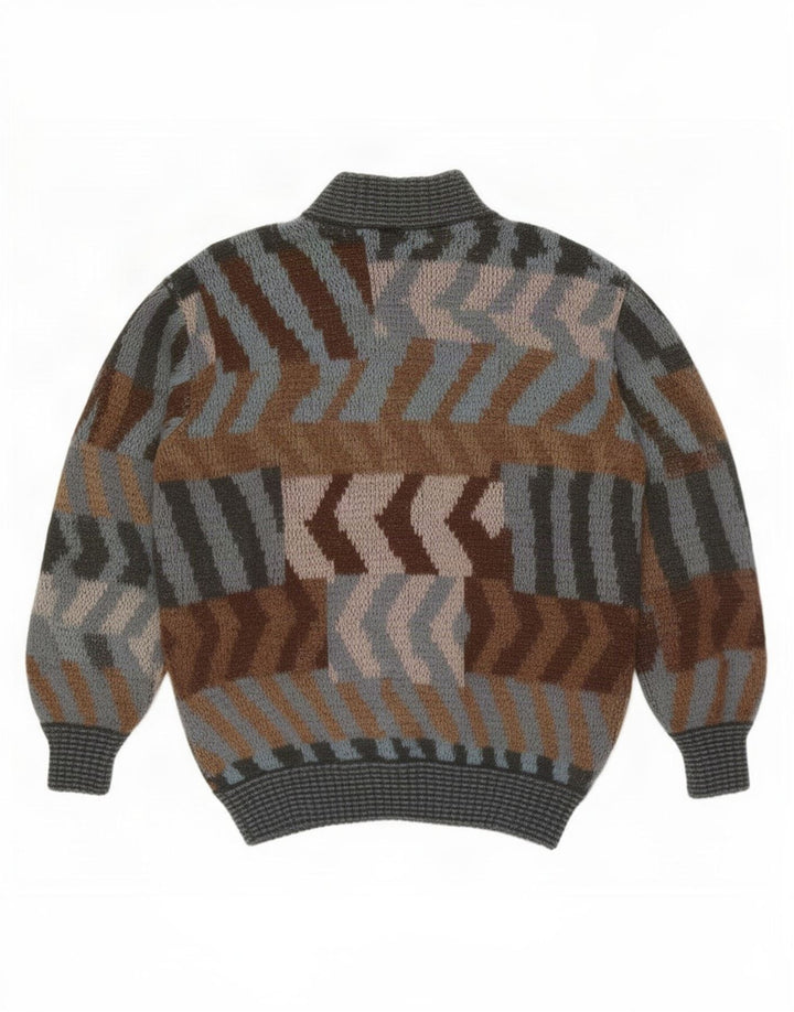 Vintage herre cardigan sweater stor flerfarvet geometrisk akryl