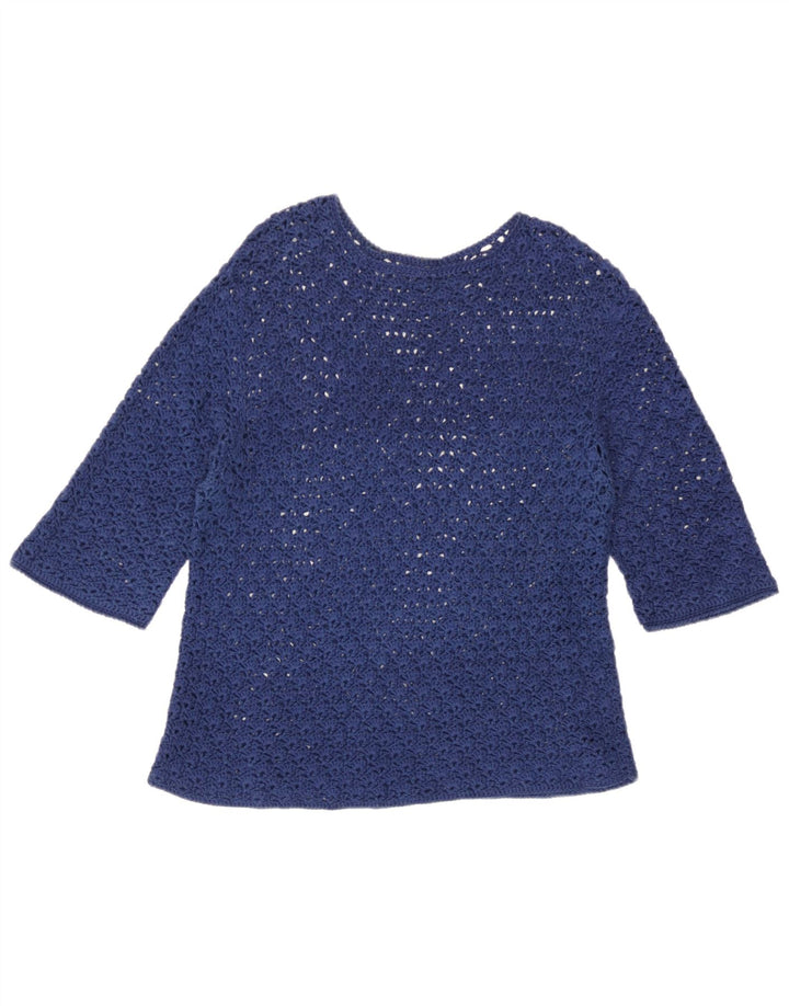 Vintage Dame Se Through Top 3/4 ærme UK 14 Medium Navy Blue
