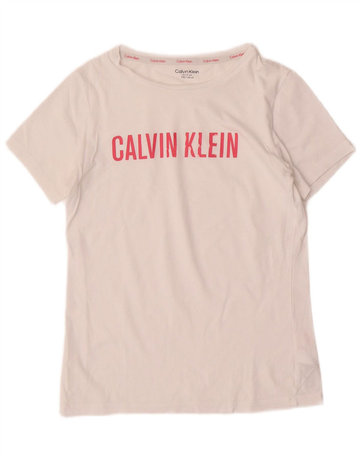 CALVIN KLEIN Piger Grafisk T-Shirt Top 12-13 År Hvid Bomuld