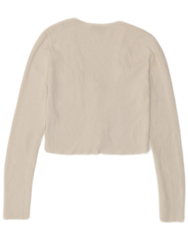 Zara Womens Crop Cardigan Sweater UK 12 Medium White Viscose