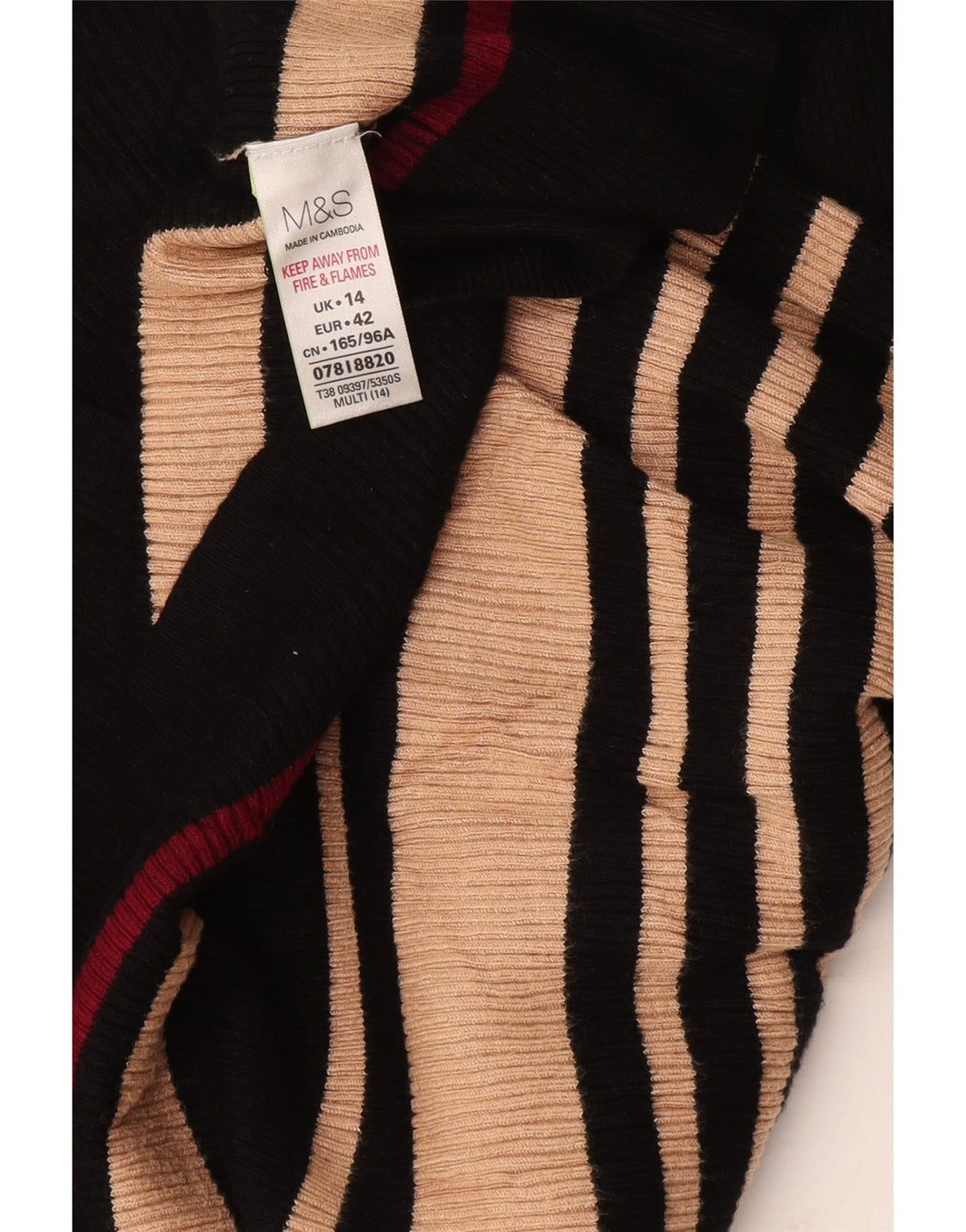 Marks & Spencer Dame V-hals sweater UK 14 Medium Sort Stribet