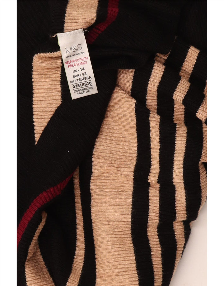 Marks & Spencer Dame V-hals sweater UK 14 Medium Sort Stribet