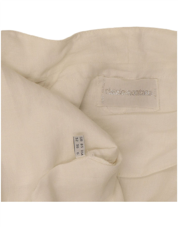 Claude Montana Dame Crop Blazer Jacket UK 12 Medium White Linen