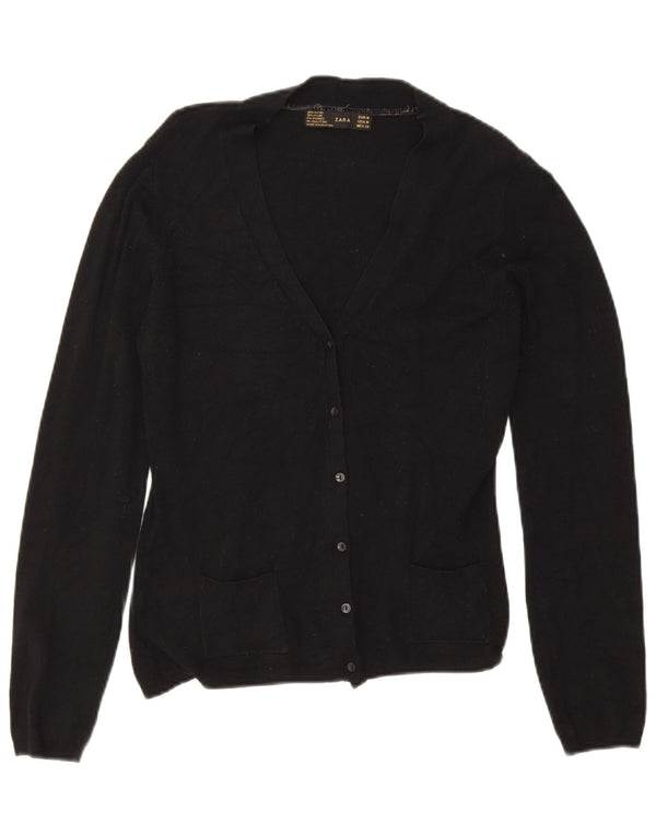 Zara Womens Crop Cardigan Sweater UK 12 Medium Black