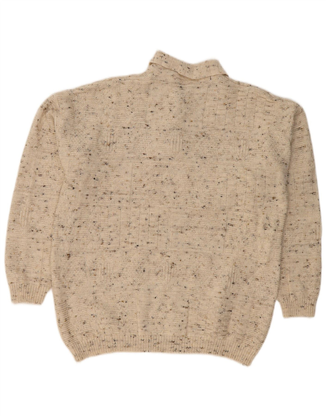VINTAGE Herre Polo Neck Jumper Sweater Stor Beige Flecked