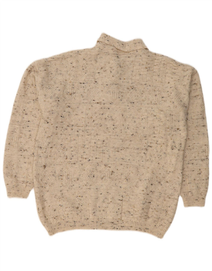 VINTAGE Herre Polo Neck Jumper Sweater Stor Beige Flecked