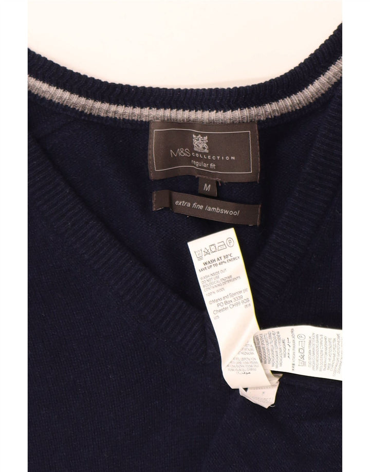 MARKS & SPENCER Herre Regular Fit V-hals sweater Medium Marineblå