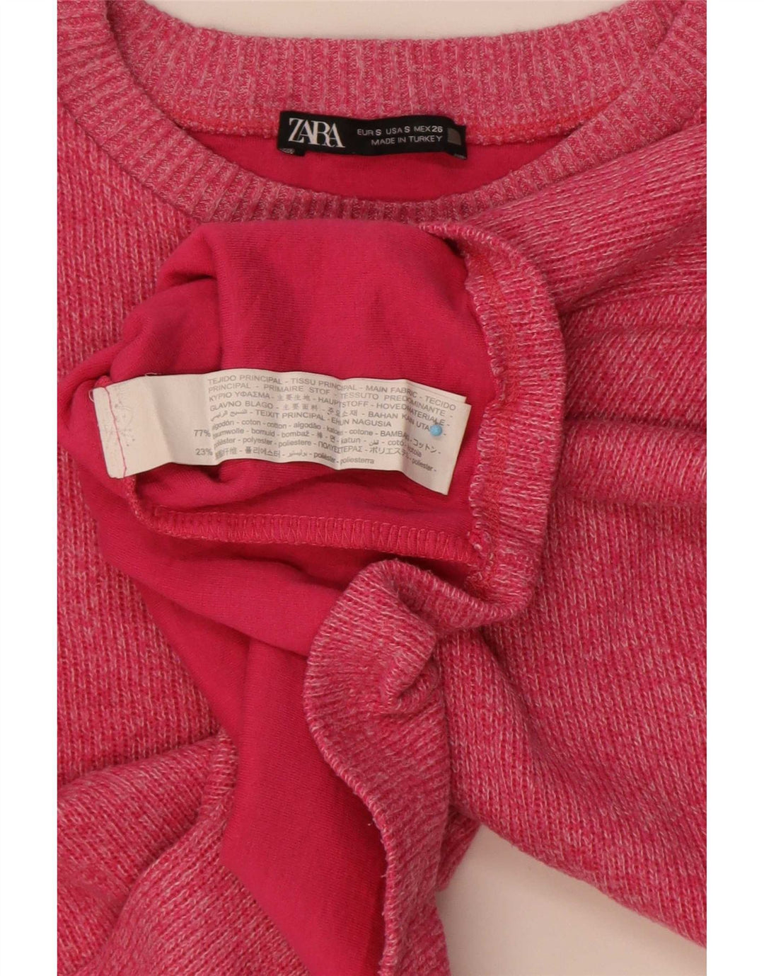 Zara Womens Crop Oversized Top Langærmet UK 10 Small Pink Bomuld