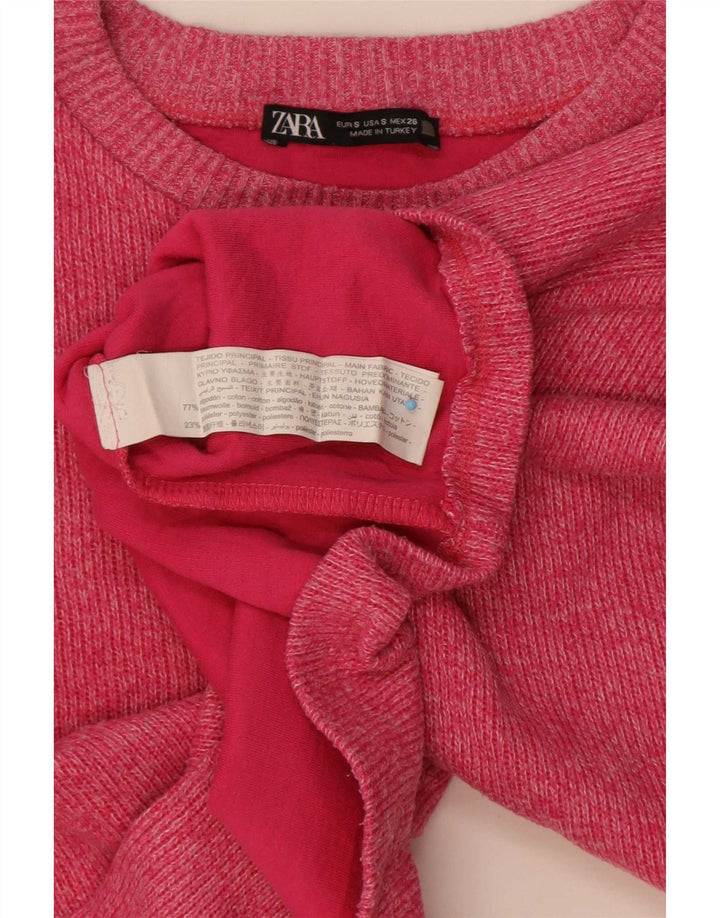 Zara Womens Crop Oversized Top Langærmet UK 10 Small Pink Bomuld